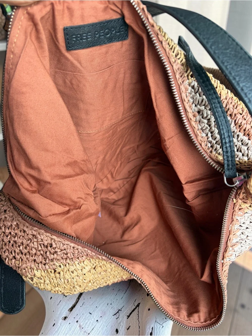 Free People Woven Hobo Bag in Brown, Tan, Cream